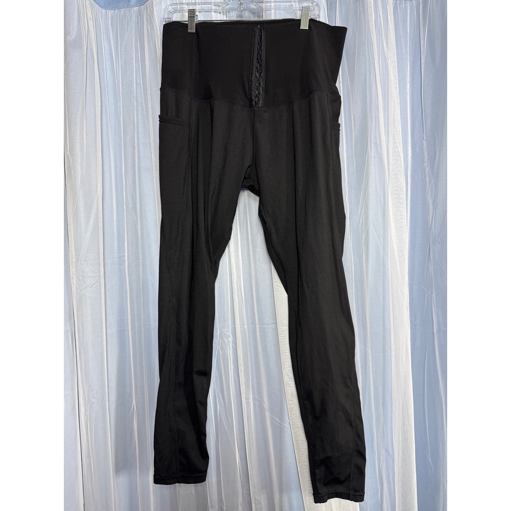 Black Leggings Women 3XL High Waist Tummy Control Black Hook Eye EUC